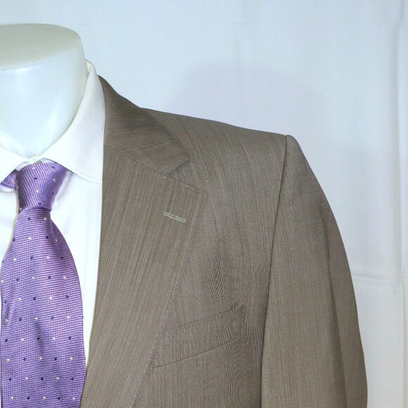 Hugo Boss Gable Super 100 Taupe Nailshead Two Button Suit 44L